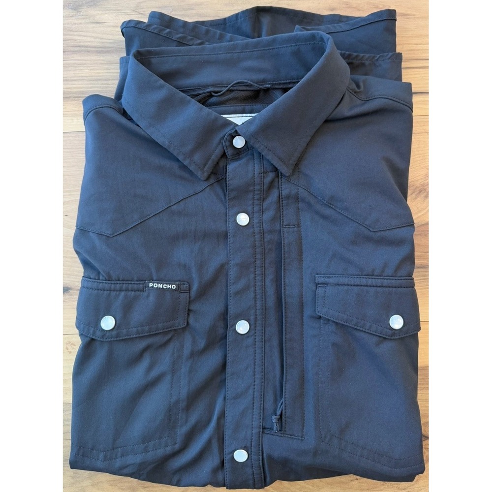 Poncho Outdoors Black Snap Front Performance Shirt Men's L Slim Fit Quick Dry - Picture 3 of 10